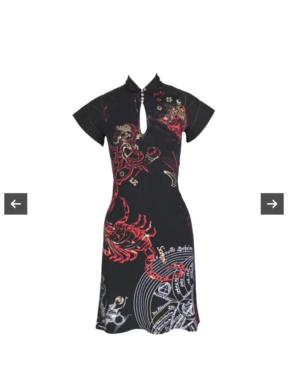 Roberto Cavalli Black Dress with Red and Cream Graphic Scorpion Print